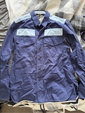 Calvin Klein Raf Simons 205W39NYC Navy and Light Blue Button-Down Casual Shirt